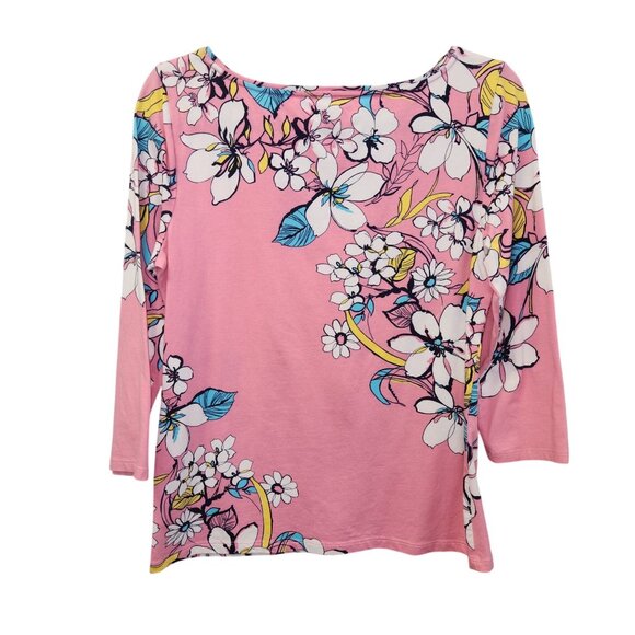 Talbots Womens PM Pink Floral Print 3/4 Sleeve Top 3730 - Picture 2 of 7